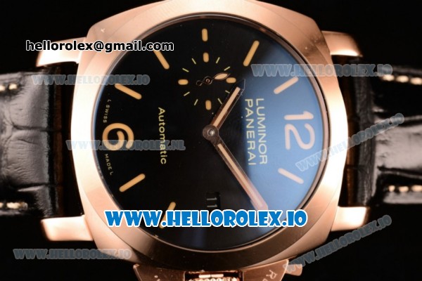 Panerai Luminor Marina 1950 3 Days Automatic Composite Asia Automatic Rose Gold Case Black Dial With Stick/Arabic Numeral Markers Black Leather Strap - Click Image to Close