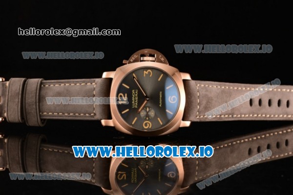 Panerai Luminor Marina 1950 3 Days Automatic Composite Asia Automatic Rose Gold Case Black Dial With Stick/Arabic Numeral Markers Brown Leather Strap - Click Image to Close