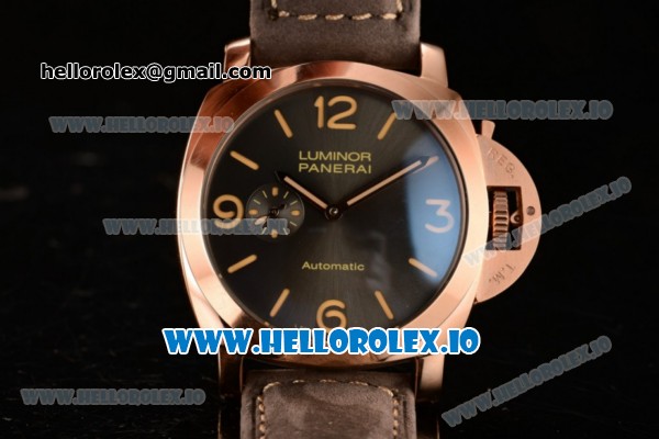 Panerai Luminor Marina 1950 3 Days Automatic Composite Asia Automatic Rose Gold Case Black Dial With Stick/Arabic Numeral Markers Brown Leather Strap - Click Image to Close