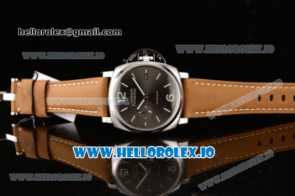 Panerai Luminor Due 3 Days Automatic Clone P.3000 Automatic Steel Case Black Dial With Stick/Arabic Numeral Markers Brown Leather Strap(KW) - Click Image to Close