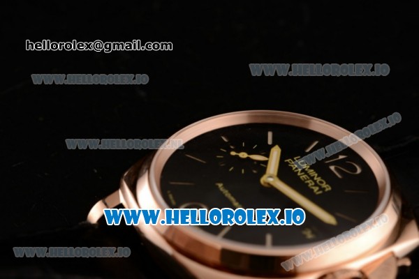 Panerai Luminor Due 3 Days Automatic Clone P.3000 Automatic Rose Gold Case Black Dial With Stick/Arabic Numeral Markers Black Leather Strap(KW) - Click Image to Close
