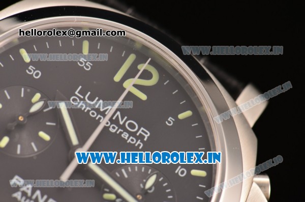 Panerai Luminor Chrono PAM310 Swiss Valjoux 7750-SHG Automatic Steel Case with Green Markers and Black Dial - Click Image to Close