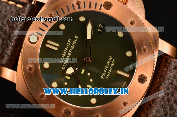 Panerai Luminor Submersible 1950 3 Days PAM382 Clone P.9000 Automatic Bronze Case with Green Dial - Click Image to Close
