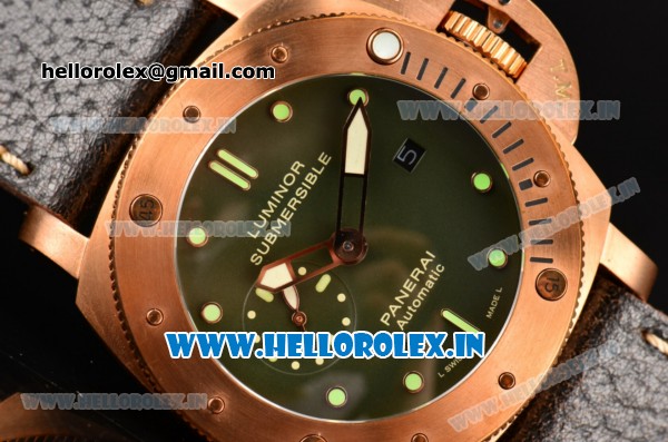 Panerai Luminor Submersible 1950 3 Days PAM382 Clone P.9000 Automatic Bronzo Case with Dot Markers and Green Dial (ZF) - Click Image to Close