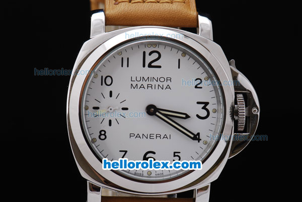 Panerai Luminor Marina PAM113E Manual Winding Stainless Steel Case with White Dial-Black Number Markes and White Bezel - Click Image to Close