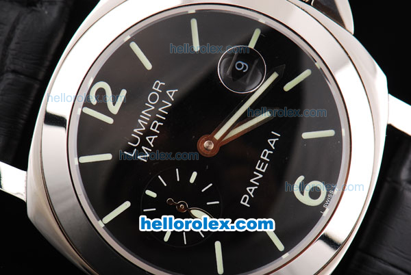Panerai Luminor Marina Swiss Valjoux 7750 Movement Black Dial with Green Stick/Numeral Marker-Leather Strap - Click Image to Close