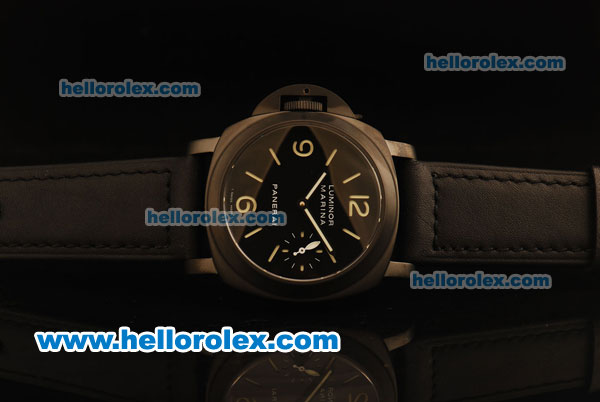 Panerai Luminor Marina Pam 004 Swiss ETA 6497 Manual Winding Movement PVD Case with Luminous Markers and Black Leather Strap - 1:1 Original - Click Image to Close