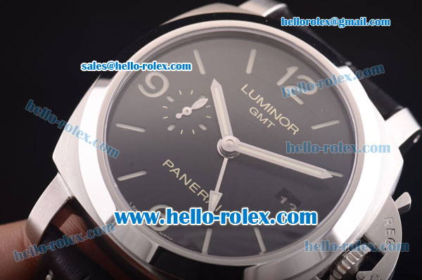 Panerai Luminor 1950 3 Days GMT Pam 320 Swiss Valjoux 7750 Automatic Movement Steel Case with Black Dial - 1:1 Original - Click Image to Close