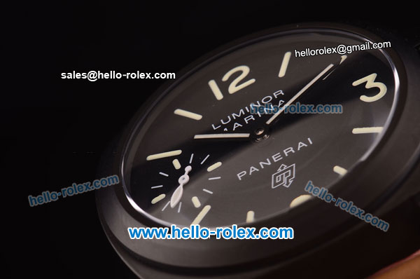 Panerai Luminor Marina Logo Pam 005 Asia 6497 Manual Winding Movement PVD Case with Black Dial and Brown Leather Strap - Click Image to Close