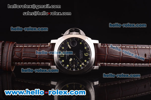 Panerai Luminor GMT PAM 00159 Automatic Steel Case with Black Dial and Brown Leather Strap - Click Image to Close