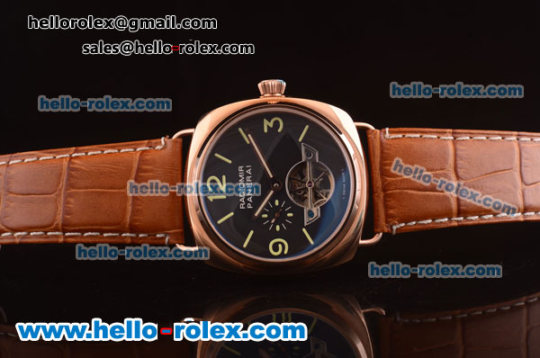 Panerai Radiomir Tourbillon Automatic Rose Gold Case with Black Dial and Brown Leather Strap - Click Image to Close