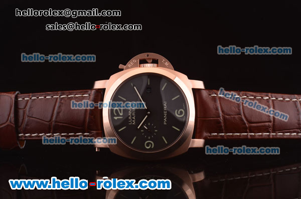 Panerai Luminor Marina 1950 3 Days Automatic Movement Rose Gold Case with Black Dial and Brown Leather Strap - Click Image to Close