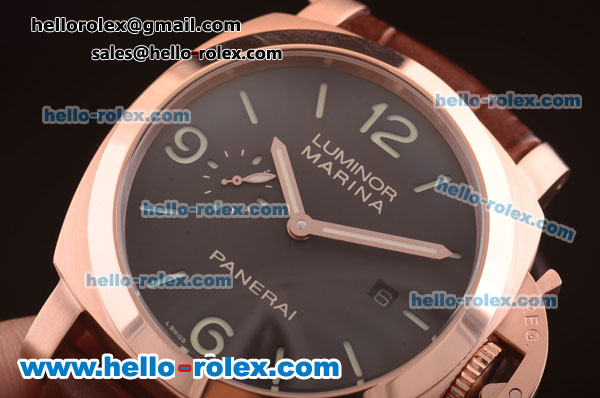 Panerai Luminor Marina 1950 3 Days Automatic Movement Rose Gold Case with Black Dial and Brown Leather Strap - Click Image to Close