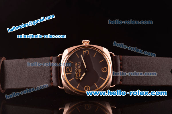 Panerai Radiomir Base Asia 6497 Manual Winding Rose Gold Case with Black Dial and Chocolate Leather Strap - Click Image to Close