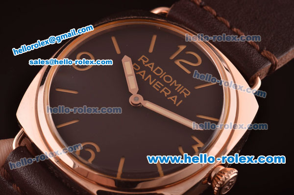 Panerai Radiomir Base Asia 6497 Manual Winding Rose Gold Case with Black Dial and Chocolate Leather Strap - Click Image to Close