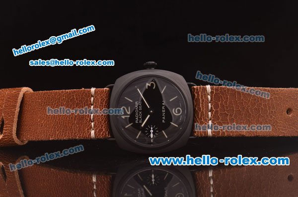 Panerai Radiomir Black Seal PAM 00292 Swiss ETA 6497 Manual Winding Ceramic Case with Black Dial and Brown Leather Strap - 1:1 Original - Click Image to Close