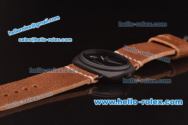 Panerai Radiomir Black Seal PAM 00292 Swiss ETA 6497 Manual Winding Ceramic Case with Black Dial and Brown Leather Strap - 1:1 Original - Click Image to Close