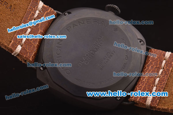 Panerai Radiomir Black Seal PAM 00292 Swiss ETA 6497 Manual Winding Ceramic Case with Black Dial and Brown Leather Strap - 1:1 Original - Click Image to Close
