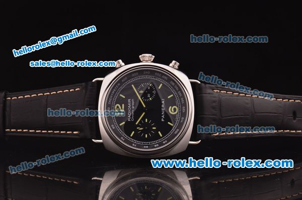 Panerai Radiomir Chrono PAM00288 Swiss Valjoux 7750 Automatic Steel Case with Black Dial and Black Leather Strap - 1:1 Original - Click Image to Close