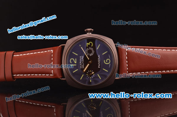 Panerai Radiomir Composite Marina Militare 8 Giorni Asia 6497 Manual Winding Brown Case with Black Dial and Brown Leather Strap - Click Image to Close