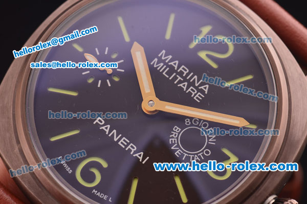 Panerai Radiomir Composite Marina Militare 8 Giorni Asia 6497 Manual Winding Brown Case with Black Dial and Brown Leather Strap - Click Image to Close