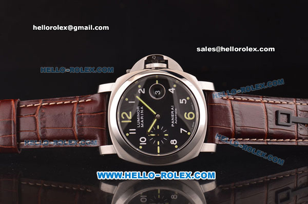 Panerai Luminor Marina PAM00164 Swiss Valjoux 7753 Automatic Steel Case with Black Dial and Brown Leather Strap - 1:1 Original - Click Image to Close