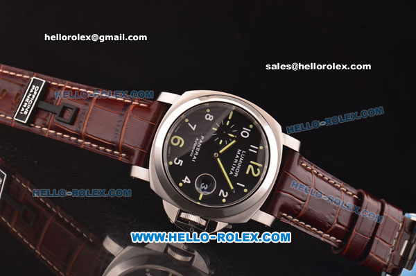 Panerai Luminor Marina PAM00164 Swiss Valjoux 7753 Automatic Steel Case with Black Dial and Brown Leather Strap - 1:1 Original - Click Image to Close