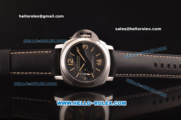 Panerai Luminor Marina Fu PAM 366 Swiss ETA 6497 Manual Winding Steel Case with Black Dial and Black Leather Strap - Click Image to Close