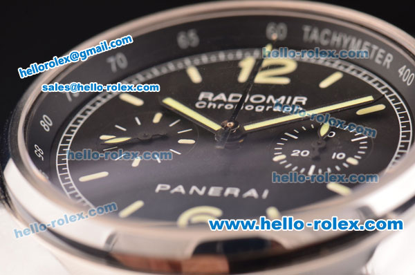 Panerai Radiomir Chrono PAM00288 Venus 75-MD Automatic Steel Case with Black Dial and Black Leather Strap - 1:1 Original - Click Image to Close