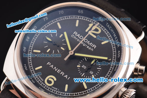 Panerai Radiomir Chrono PAM00288 Venus 75-MD Automatic Steel Case with Black Dial and Black Leather Strap - 1:1 Original - Click Image to Close