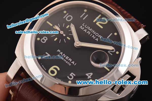 Panerai Luminor Marina PAM00164 Swiss Valjoux 7750-MD Automatic Steel Case with Black Dial and Brown Leather Strap - 1:1 Original - Click Image to Close