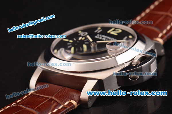 Panerai Luminor Marina PAM00164 Swiss Valjoux 7750-MD Automatic Steel Case with Black Dial and Brown Leather Strap - 1:1 Original - Click Image to Close