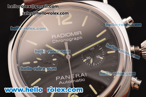 Panerai Radiomir Chrono Venus 75-CHG Automatic Steel Case with Black Dial and Brown Leather Strap - 1:1 Original - Click Image to Close
