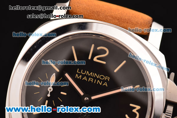 Panerai Luminor Marina Swiss ETA 6497 Manual Winding Stainless Steel Case with Black Dial and Brown Leather Strap - Click Image to Close