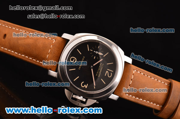 Panerai Luminor Marina Swiss ETA 6497 Manual Winding Stainless Steel Case with Black Dial and Brown Leather Strap - Click Image to Close