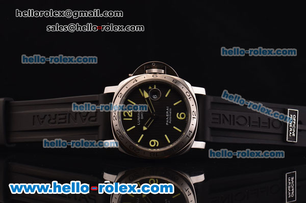 Panerai Luminor GMT Swiss ETA 2836 Automatic Steel Case with Black Dial and Black Leather Strap - 1:1 Original - Click Image to Close