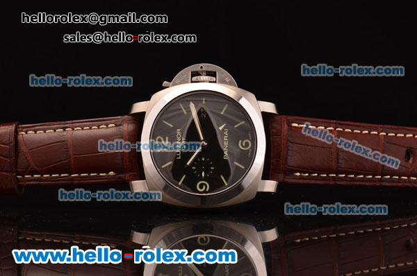 Panerai Luminor 1950 3 Days GMT Swiss Valjoux 7750-CHG-MD Automatic Steel Case with Black Dial and Alligator Leather Strap - 1:1 Original - Click Image to Close