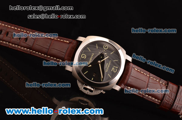 Panerai Luminor 1950 3 Days GMT Swiss Valjoux 7750-CHG-MD Automatic Steel Case with Black Dial and Alligator Leather Strap - 1:1 Original - Click Image to Close