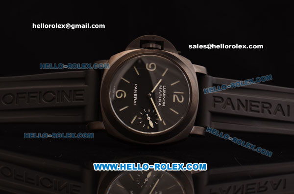 Panerai Special Edition 2002 Luminor Marina Left Handed Swiss ETA 6497 Manual Winding PVD Case with Black Dial and Black Rubber Strap - 1:1 Original - Click Image to Close