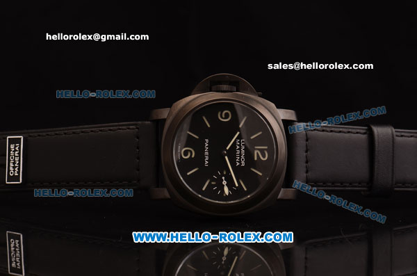 Panerai Special Edition 2002 Luminor Marina Left Handed Swiss ETA 6497 Manual Winding PVD Case with Black Dial and Black Leather Strap - 1:1 Original - Click Image to Close