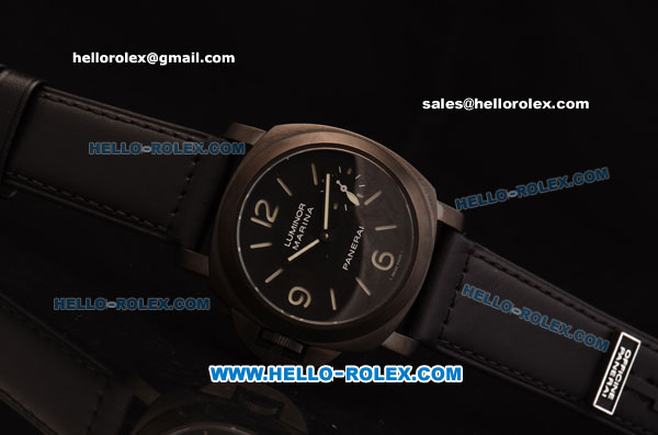 Panerai Special Edition 2002 Luminor Marina Left Handed Swiss ETA 6497 Manual Winding PVD Case with Black Dial and Black Leather Strap - 1:1 Original - Click Image to Close