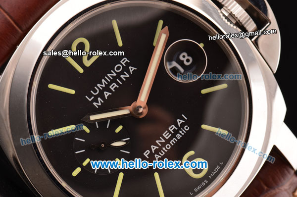 Panerai Luminor Marina PAM 048 Swiss Valjoux 7750-CHG Automatic Steel Case with Black Dial and Brown Leather Strap 1:1 Original - Click Image to Close