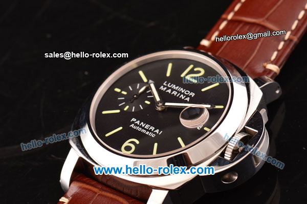 Panerai Luminor Marina PAM 048 Swiss Valjoux 7750-CHG Automatic Steel Case with Black Dial and Brown Leather Strap 1:1 Original - Click Image to Close