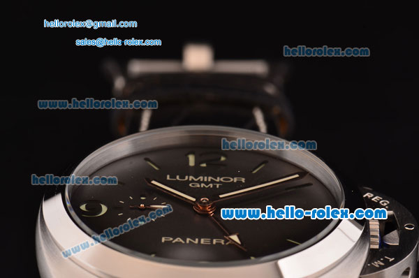 Panerai Luminor 1950 3 Days GMT PAM00320 Automatic Steel Case with Black Dial and Black Leather Strap - Click Image to Close