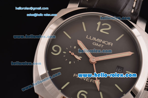 Panerai Luminor 1950 3 Days GMT PAM00320 Automatic Steel Case with Black Dial and Black Leather Strap - Click Image to Close