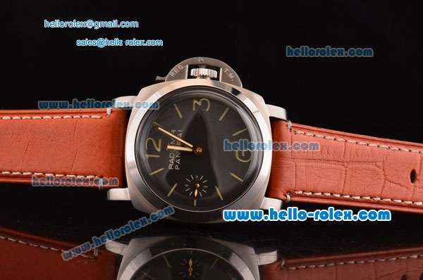 Panerai Luminor 1950 Asia 6497 Steel Case with Black Dial and Brown Leather Strap - Click Image to Close
