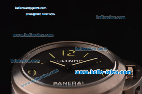 Panerai Luminor Pam 002 Manual Winding Movement Titanium Case with Black Dial and Green Numeral/Stick Marker-Black Leather Strap - Click Image to Close