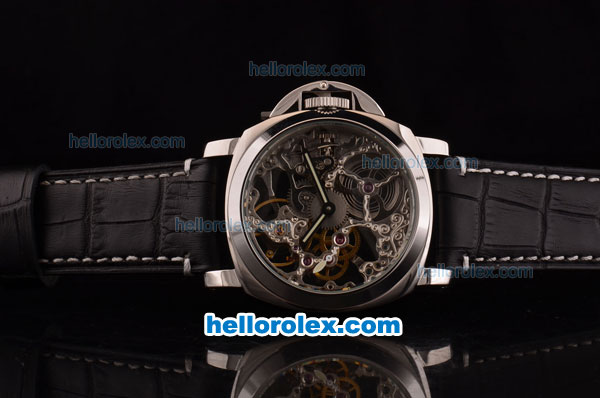 Panerai Luminor Marina Skeleton 3836 Manual Winding Steel Case with Skeleton Dial and Black Leather Strap - Click Image to Close