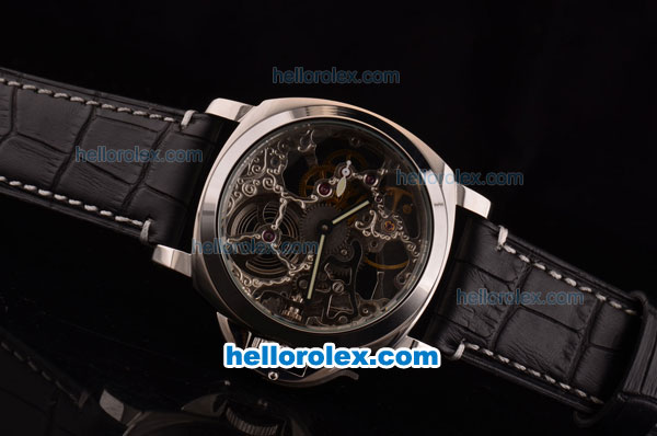 Panerai Luminor Marina Skeleton 3836 Manual Winding Steel Case with Skeleton Dial and Black Leather Strap - Click Image to Close