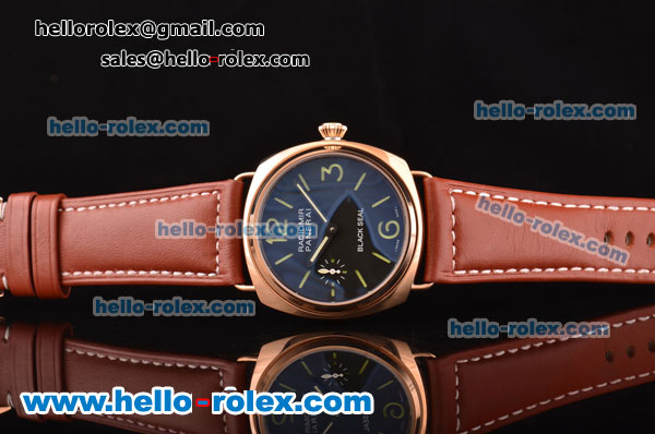 Panerai Radiomir Black Seal Asia 6497 Manual Winding Rose Gold Case with Brown Leather Strap and Black Dial - Click Image to Close